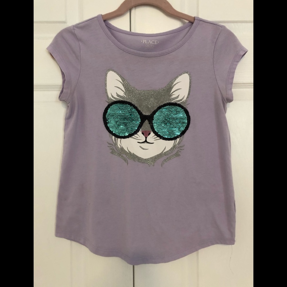 Girls purple sequin cat tshirt